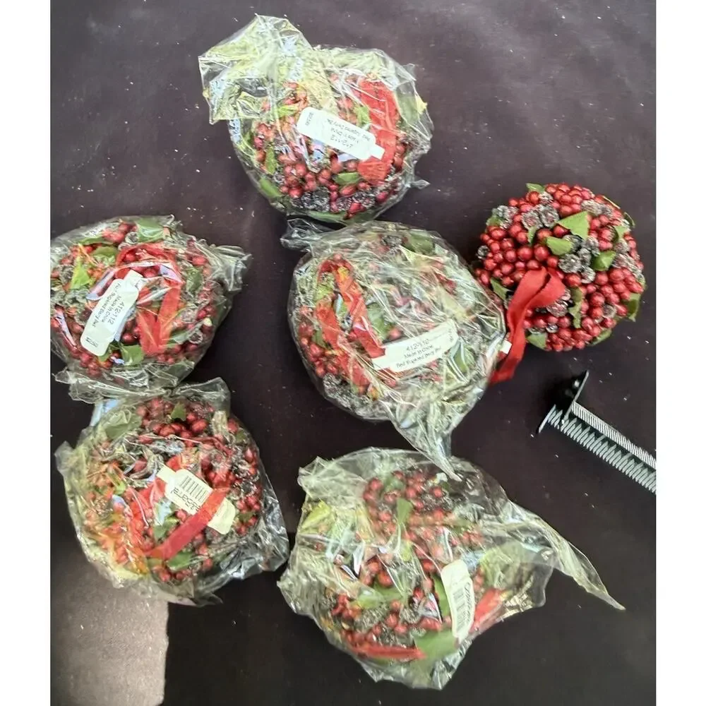 6 CRATE & BARREL Christmas Ornament Red Sugared Berry Ball New Tag 412-112 -46D